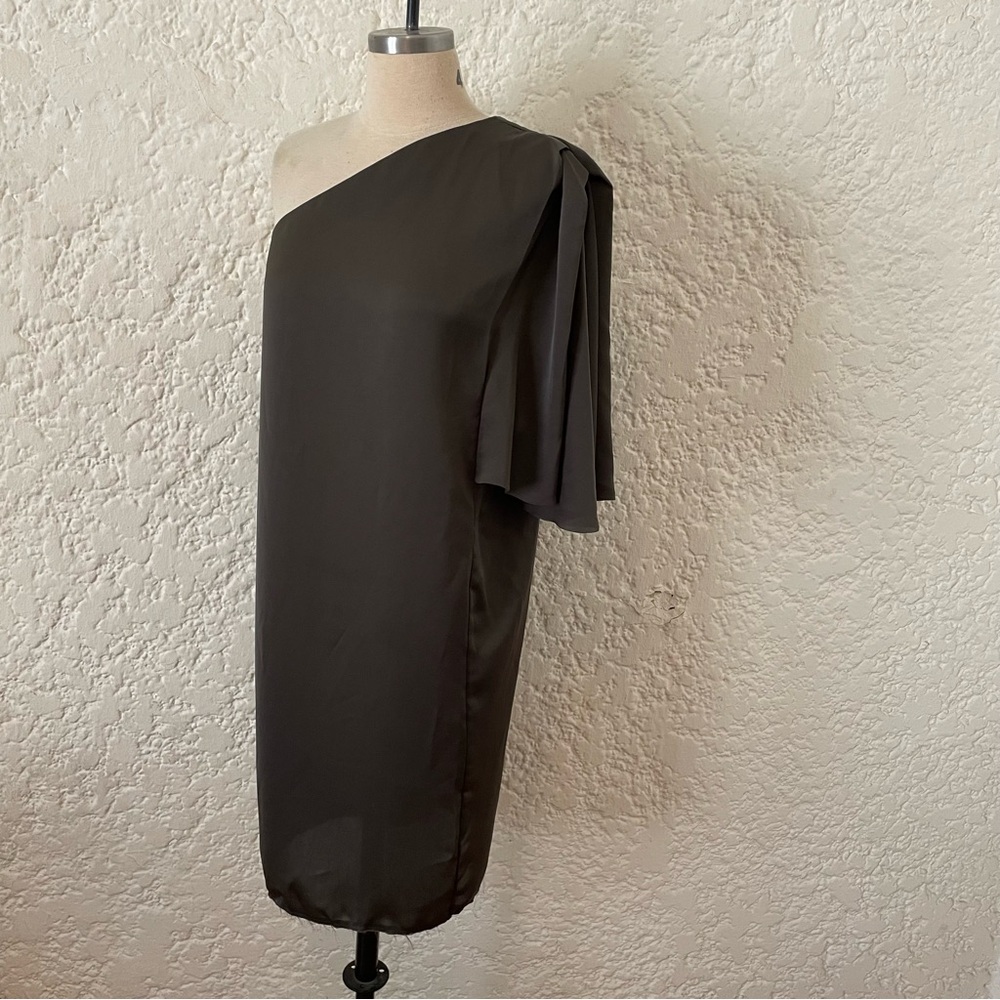 Acne Studios Olive Gray One Shoulder Cape Short Dress Sz 38 (Medium) Minimalist